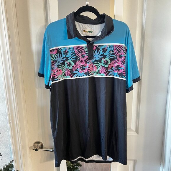 58 Tipsy Elves Short Sleeve Floral Polo Size XXL Color Blue Grey - Picture 1 of 4